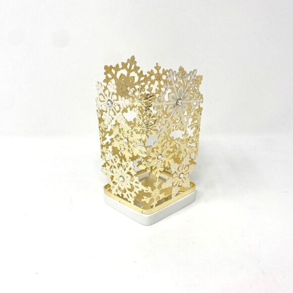 Bath & Body Works Foaming Hand Soap Holder Gold White Rhinestone Snowflakes - Picture 1 of 7